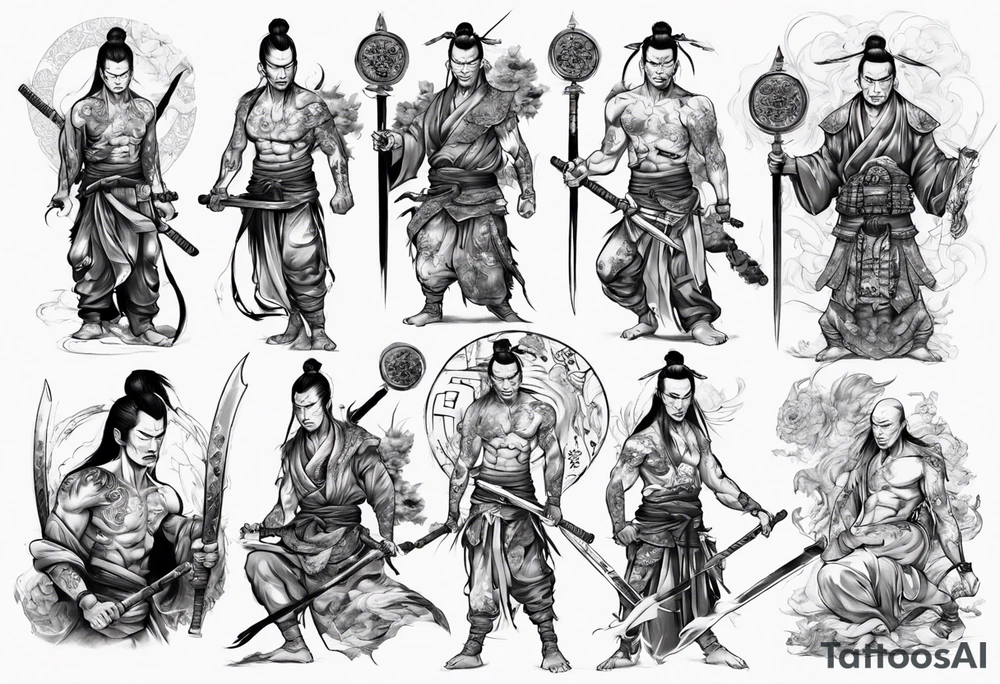handsome Asian warrior who is also a death tattoo idea