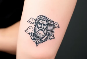 greek god with clouds and temple tattoo idea