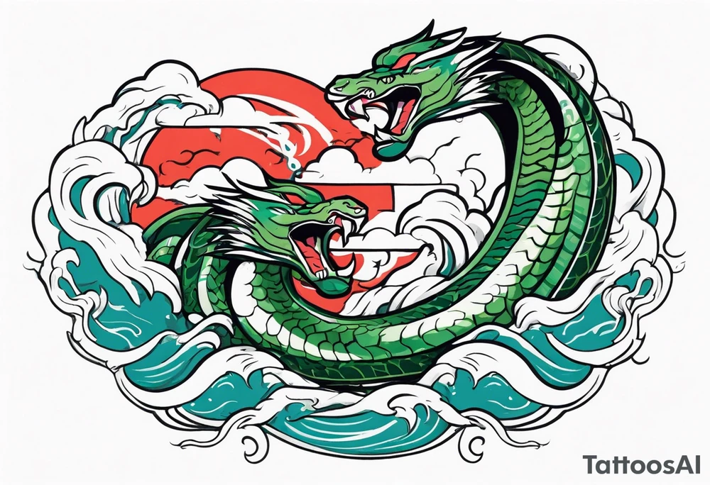 World serpent fighting in a typhoon tattoo idea