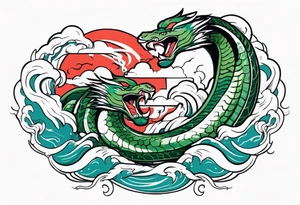 World serpent fighting in a typhoon tattoo idea