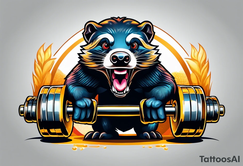 Muscular old honey badger lifting dumbells. tattoo idea