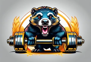 Muscular old honey badger lifting dumbells. tattoo idea