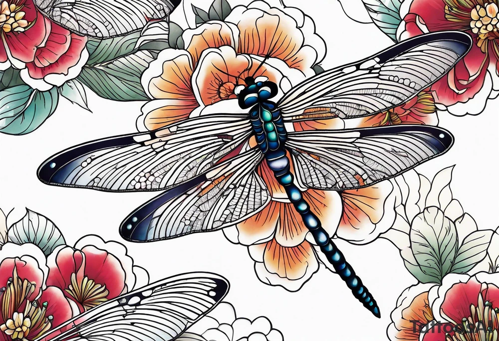 Dragonflies and flowers tattoo idea