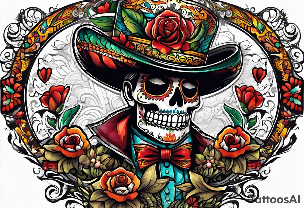 Mexico day of dead  man standing
 drink horizontal tattoo idea