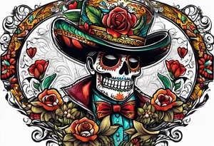 Mexico day of dead  man standing
 drink horizontal tattoo idea