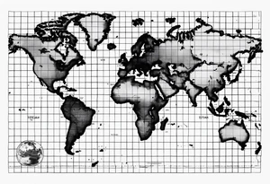 a flat map of the earth on a small fading grid tattoo idea