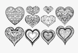 SMALL hearts of 6 that connect to each other tattoo idea