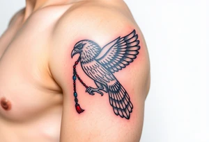 An Egyptian Falcon (Horus) Carrying a Rosary (only red, blue and black are possible colors) tattoo idea