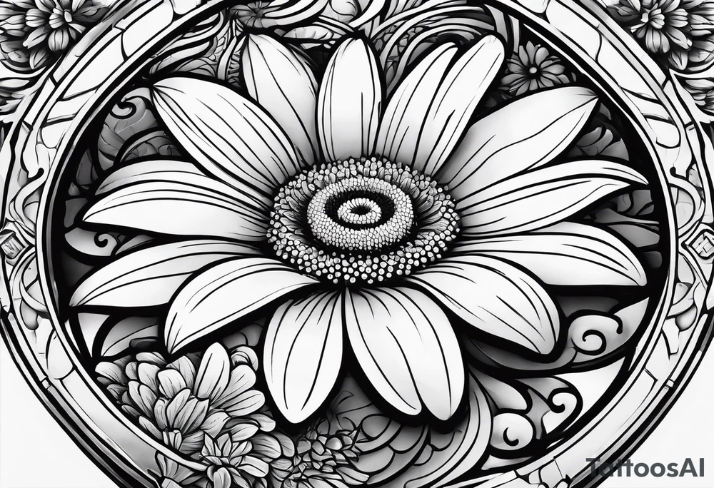 A minimalist Wishing well adorned with a daisy tattoo idea