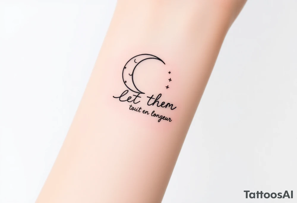 croissant de lune mystique avec le text Let Them tout en longeur tattoo idea