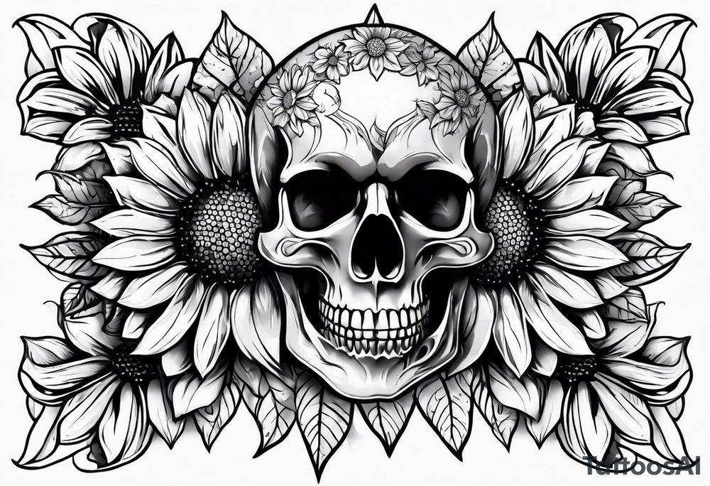Sunflower, skull,
 mental health tattoo idea