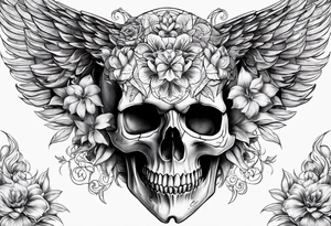 Skull dragon wings with flowers, back tattoo tattoo idea