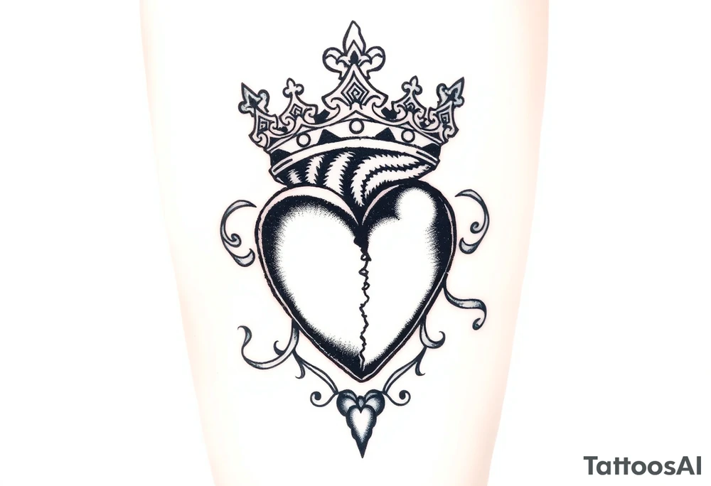 Powerful, crown, queen, broken heart tattoo idea