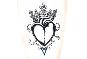 Powerful, crown, queen, broken heart tattoo idea