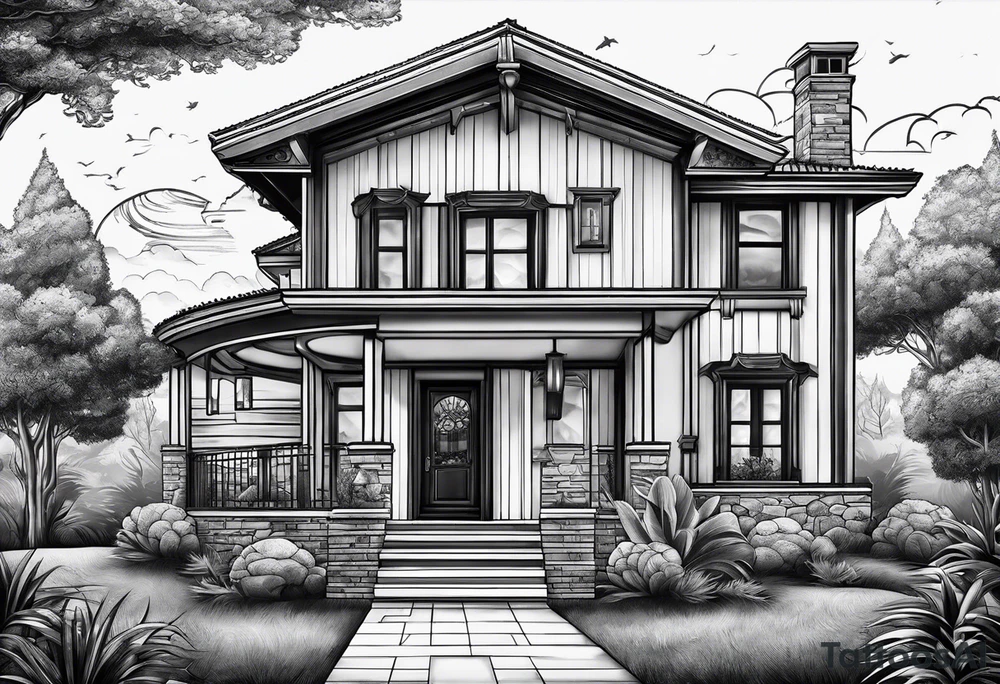 house with planet Earth inside tattoo idea