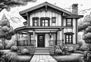 house with planet Earth inside tattoo idea