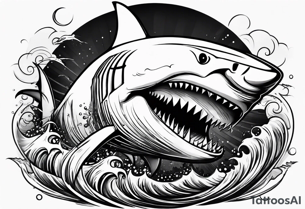 Shark below a boat tattoo idea