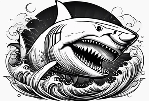 Shark below a boat tattoo idea
