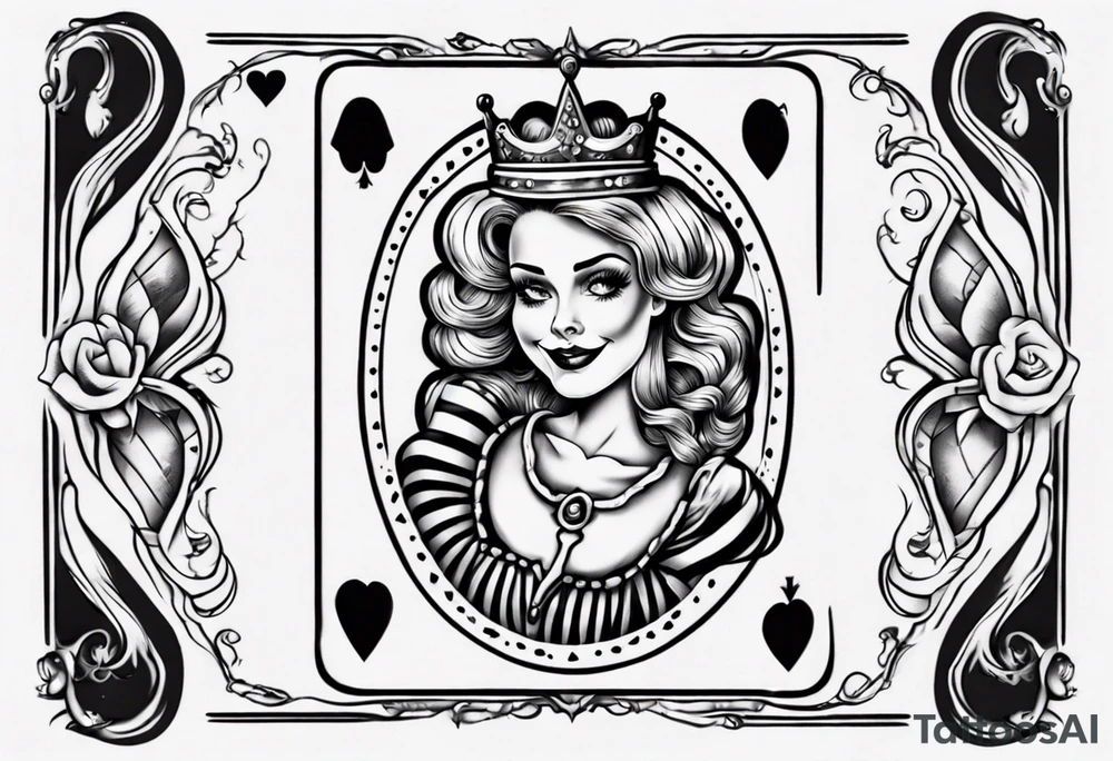 smiling queen of hearts casting a shadow that is sad tattoo idea