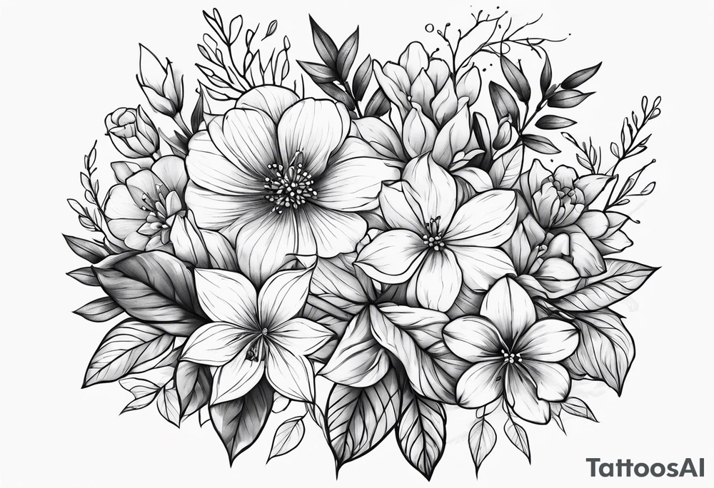 May november December February birth flower bouquet tattoo idea