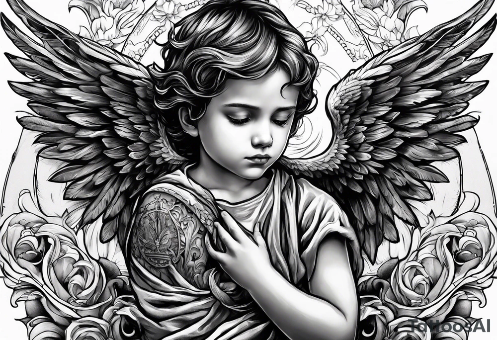Kid looking up at the angel of death tattoo idea