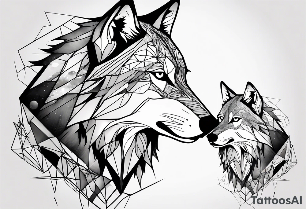 Constellation, two animal wolf, géométric tattoo idea