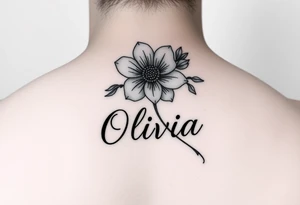 May birth flower with the name Olivia in script tattoo idea