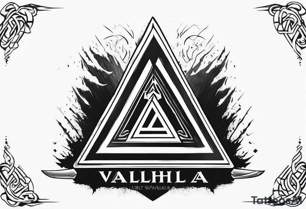 Valhalla sword shield axe Valknut fog tattoo idea