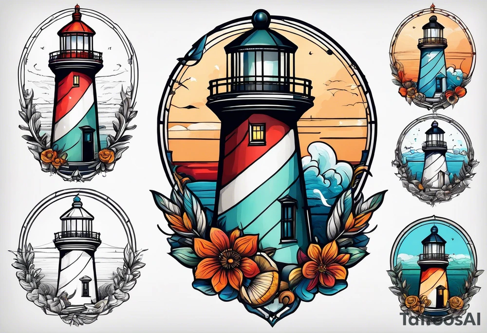 lighthouse,  circle framed, minimalism tattoo idea