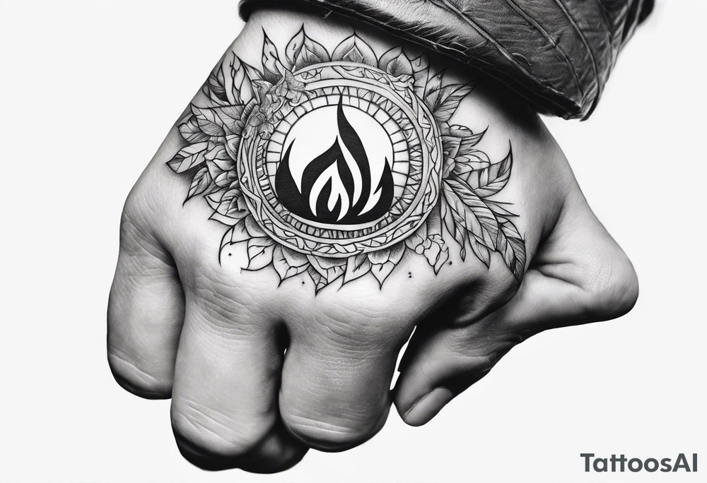 A hand holding fire tattoo idea