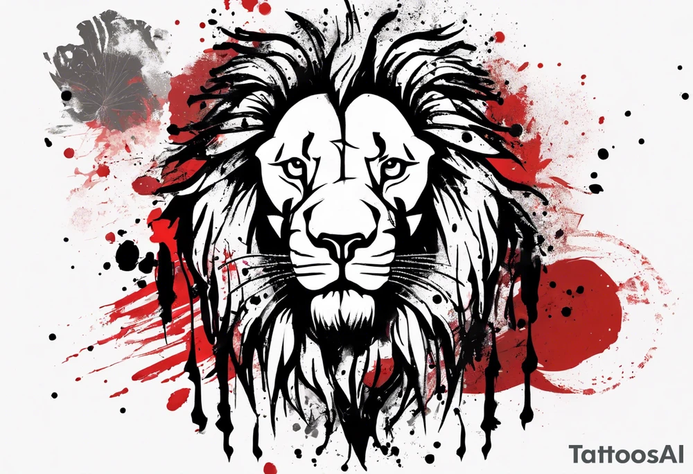 Lion zodiac sign, trash polka tattoo idea