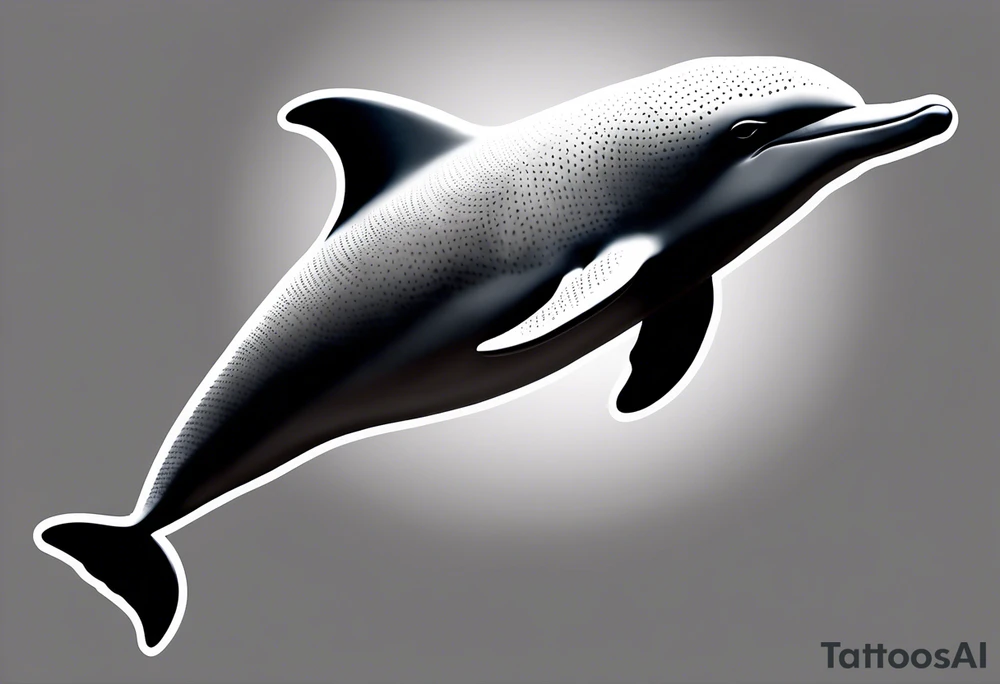 simple dolphin silhouette, in soft gray tone, stippled shading, little bit of dotwork, white background tattoo idea