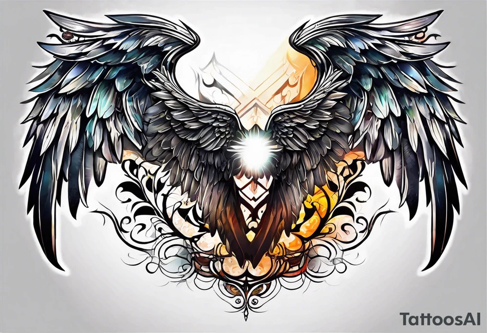 a pair of wings with a halo over them tattoo idea