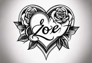 Zoe name written within a heart and rose tattoo idea