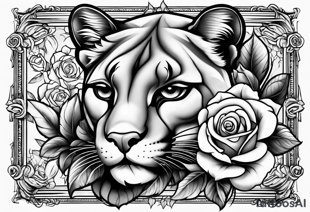 Cougar with roses tattoo idea
