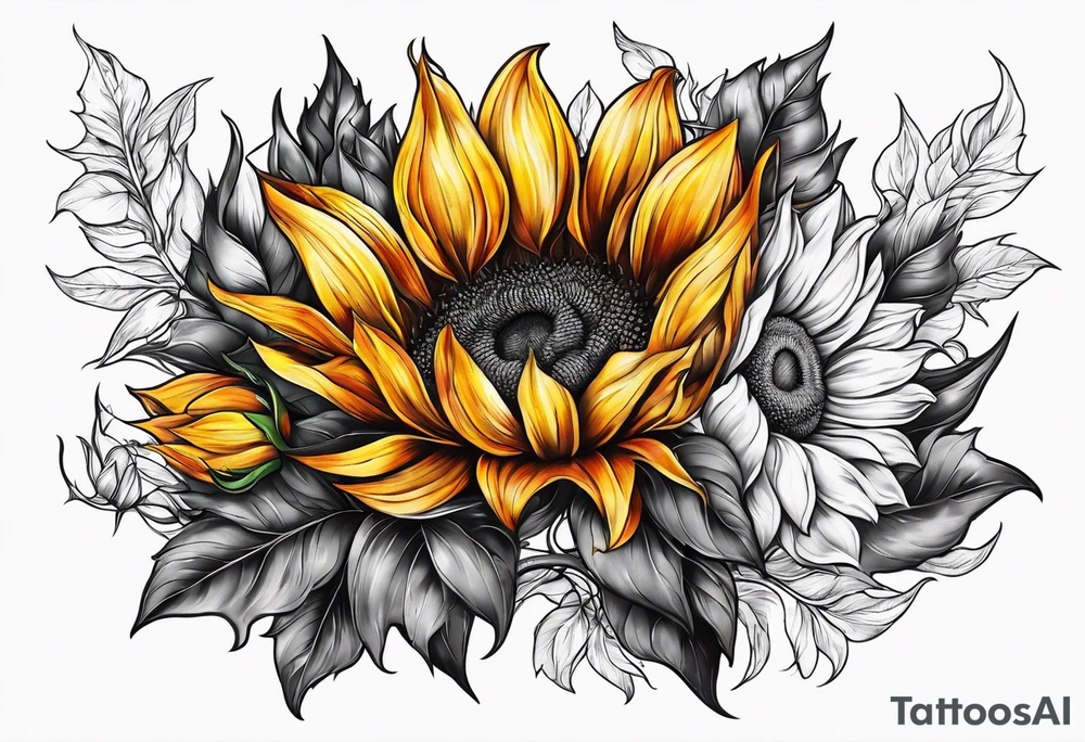 Flower fire an a sunflower tattoo idea