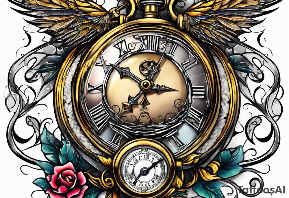 Stopwatch hanging from sword tattoo idea