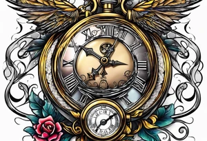 Stopwatch hanging from sword tattoo idea