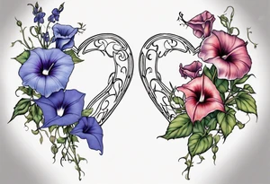 Morning glory and larkspur outlining a heart tattoo idea