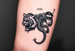 Crane, tiger, monkey and snake tattoo idea