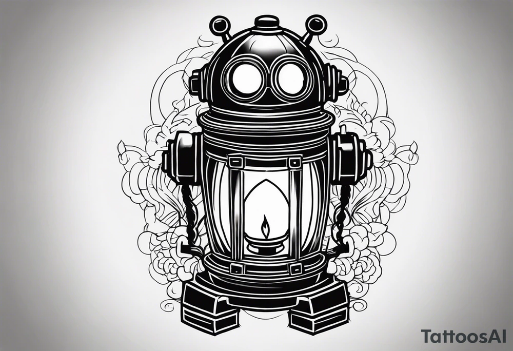 dark robot creepypasta, holding a lantern tattoo idea