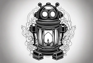 dark robot creepypasta, holding a lantern tattoo idea