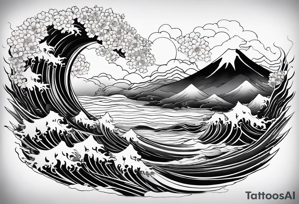 鲲，海浪，山石，银杏叶 tattoo idea