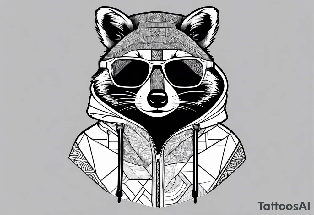 raccoon wearing a Superman hoodie tattoo idea