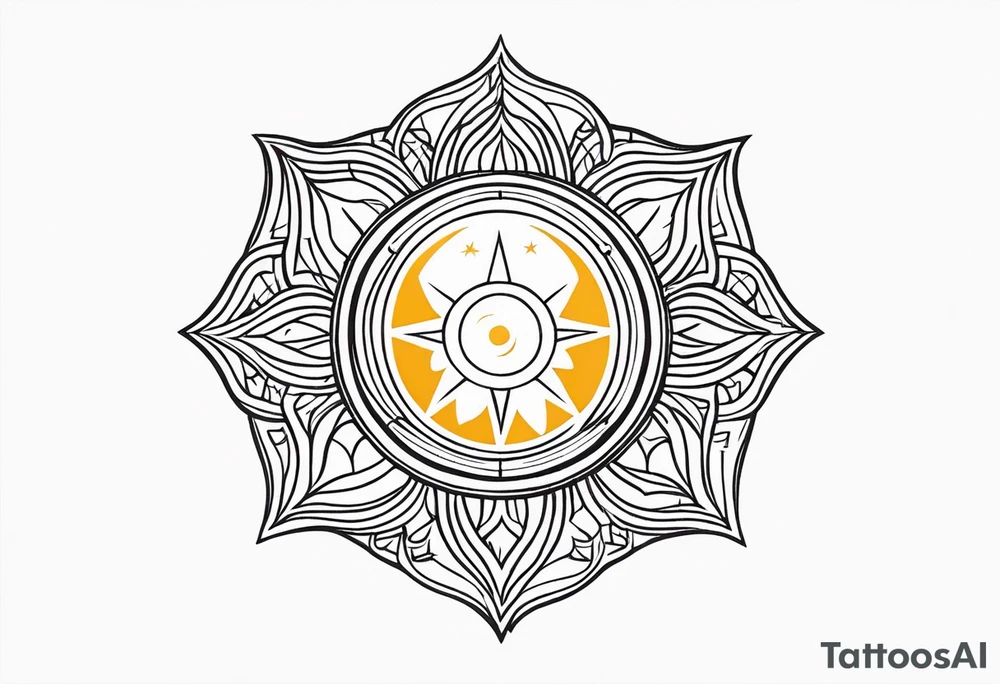 Protective shield with a sun and blond hair tattoo idea