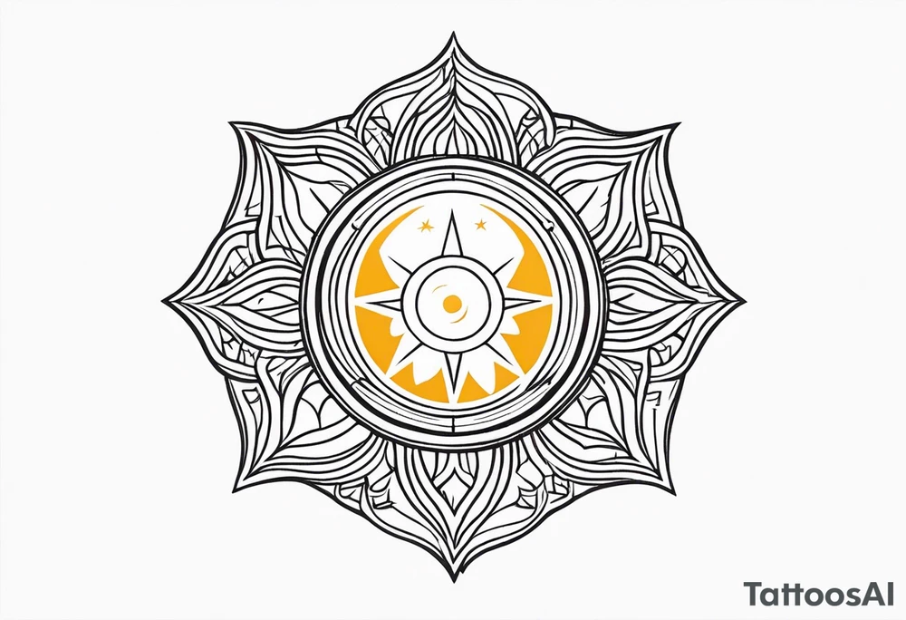 Protective shield with a sun and blond hair tattoo idea Protective shield with a sun and blond hair tattoo idea