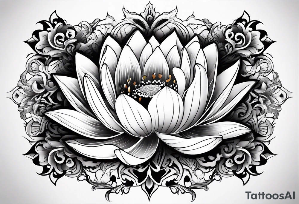 one tattoo that combines lotus flower, phoenix and helix tattoo idea
