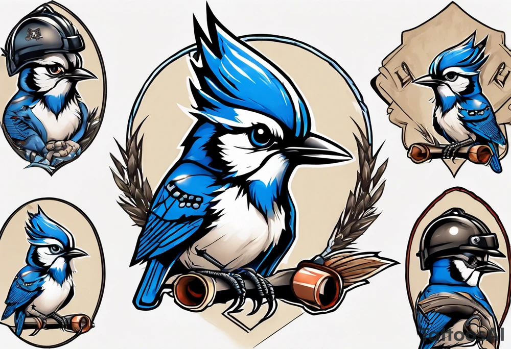 bluejay wearing cricket helmet tattoo idea