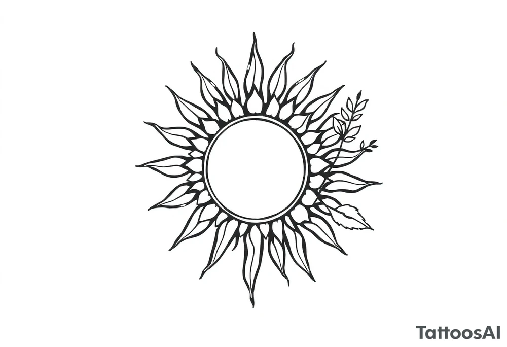 Sun with stem and leaves tattoo idea