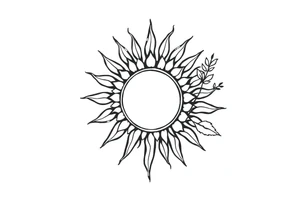 Sun with stem and leaves tattoo idea